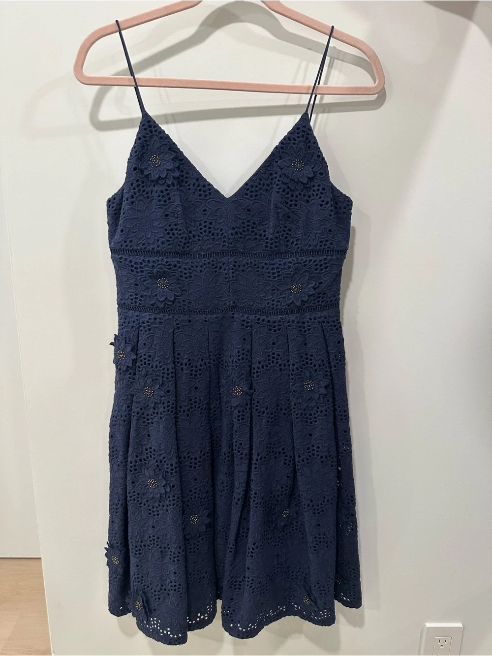 Michael Kors Navy Eyelet Lace Spaghetti-Strap Dress